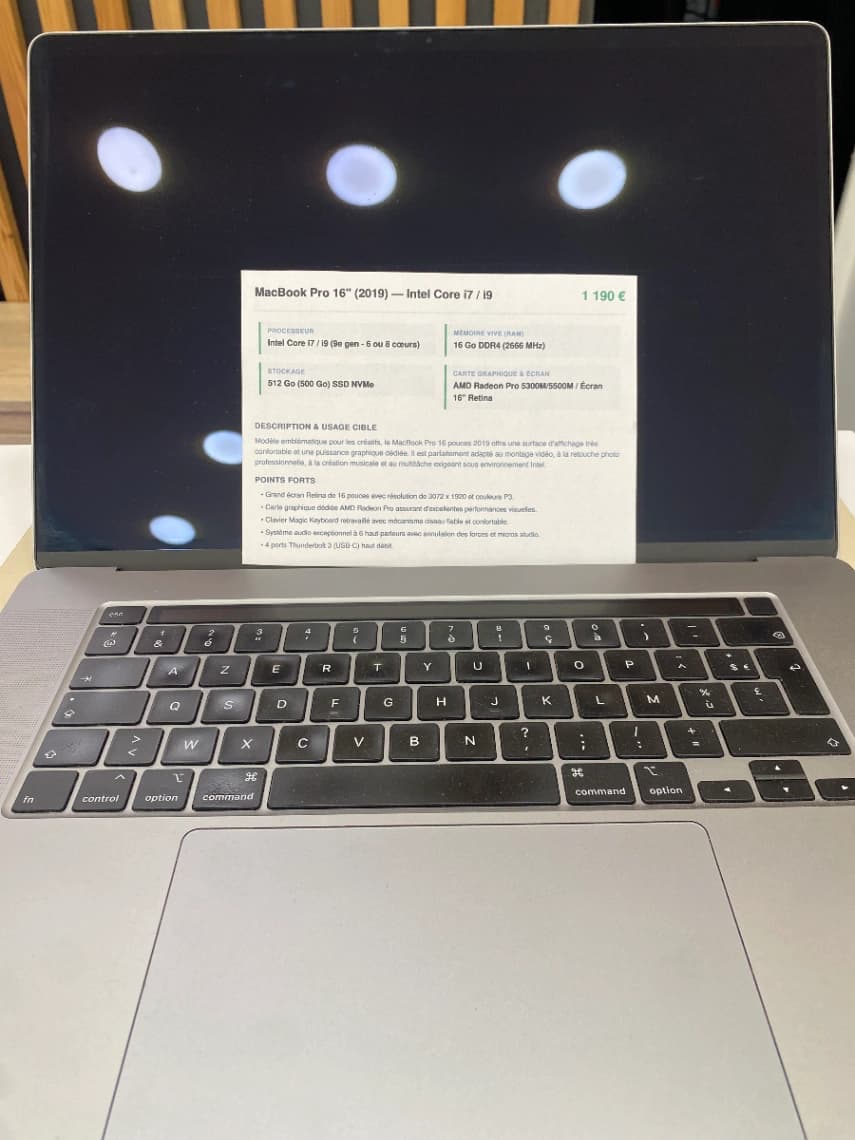 MacBook pro 16 2019 / 16 GO ram / 500 GO stockage